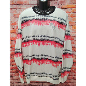 SheIn Sweatshirt Men's 2XL White Red Striped Ribbed Cuff & Hem Crew Neck Outdoor